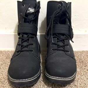 Black Boots with High-Top Design and Velcro Strap